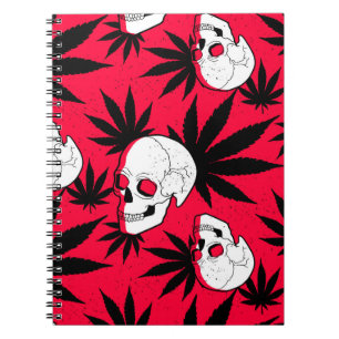 Red and White and Black Weed and Skulls  Notebook