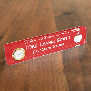 Red and White Apple Teacher Nameplate