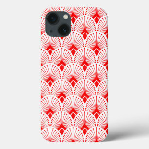 Red and white Art Deco pattern iPhone 13 Case