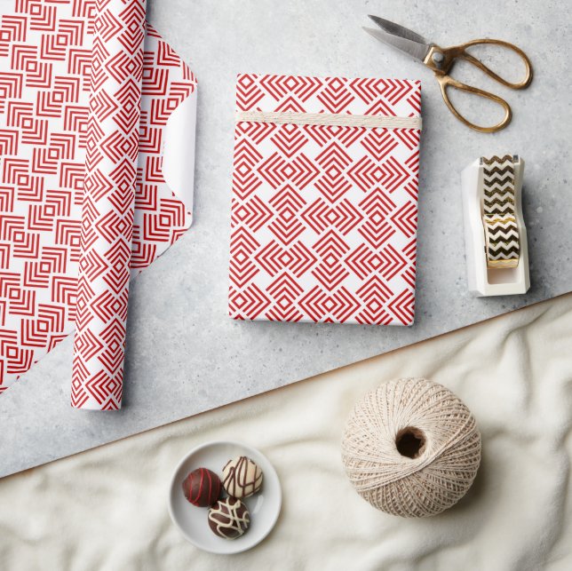 Red and white Art Deco pattern Wrapping Paper (Crafts)