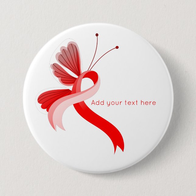 Red and White Awareness Ribbon Butterfly  Button (Front)