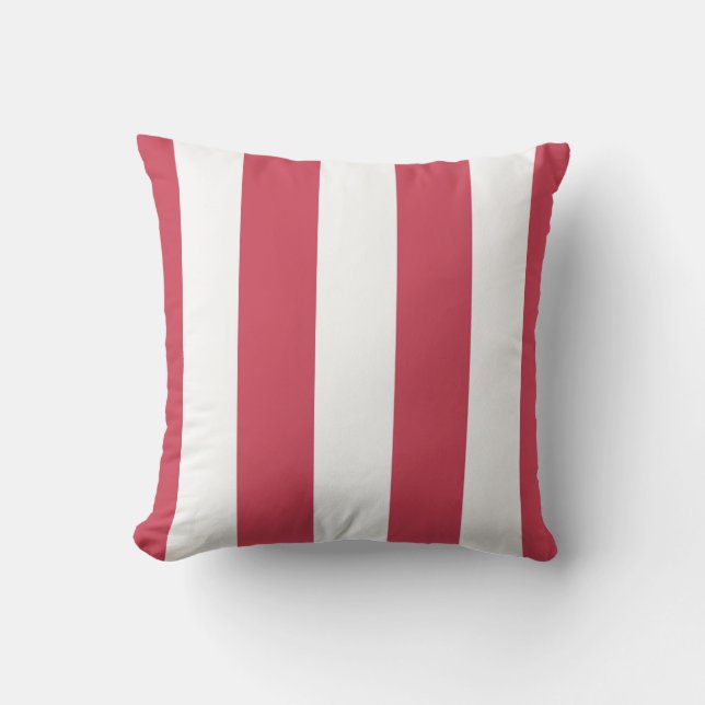 Red and White Awning Stripes Outdoor Pillow (Front)