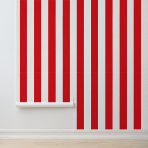 Red and White Barbershop Stripe Pattern Wallpaper