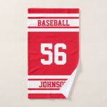 Red and White ⚾ Baseball - 100% Customise Hand Towel<br><div class="desc">Hand Towel. Red (DIY BACKGROUND Colour... change it to any colour you like) and white any sport ready for you to personalise. Makes a great gift for any sport player. ✔NOTE: ONLY CHANGE THE TEMPLATE AREAS NEEDED! 😀 If needed, you can remove the text and start fresh adding whatever text...</div>