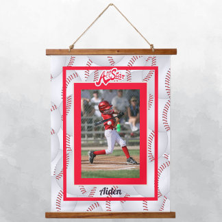 Red and White Baseball Photo Hanging Tapestry