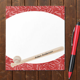 Red and White Baseball Print Notepad