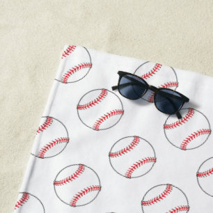 Red and White Baseballs   Any Background Colour Beach Towel