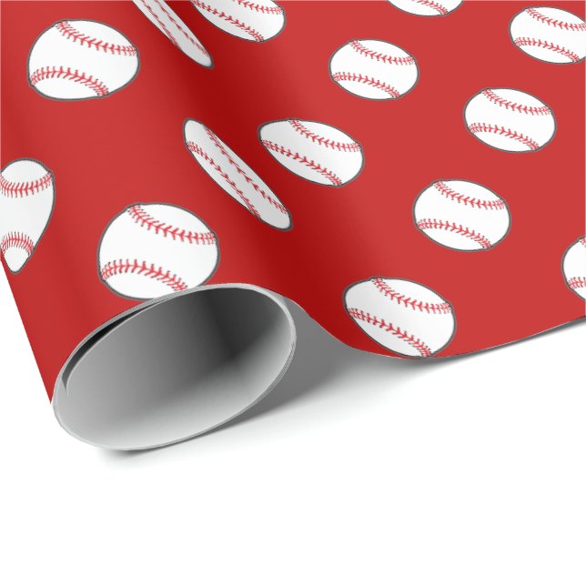 Red and White Baseballs | Any Background Colour Wrapping Paper (Roll Corner)