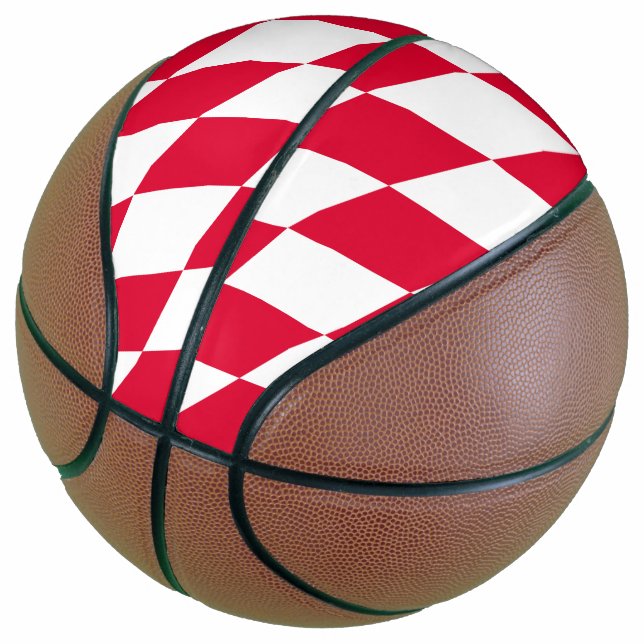 Red and White Bavaria Diamond Flag Pattern Basketball (Angled)