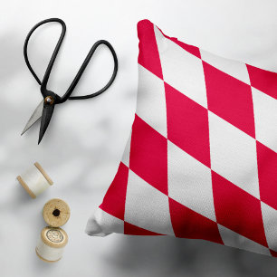 Red and White Bavaria Diamond Flag Pattern Decorative Cushion