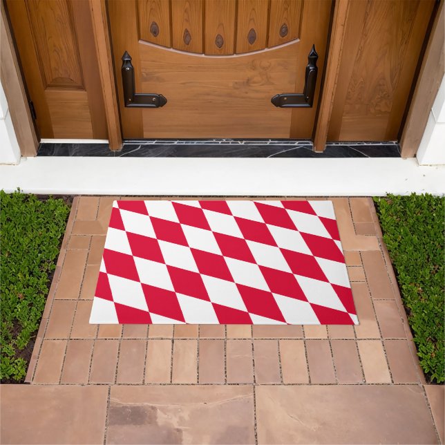 Red and White Bavaria Diamond Flag Pattern Doormat (Outdoor)