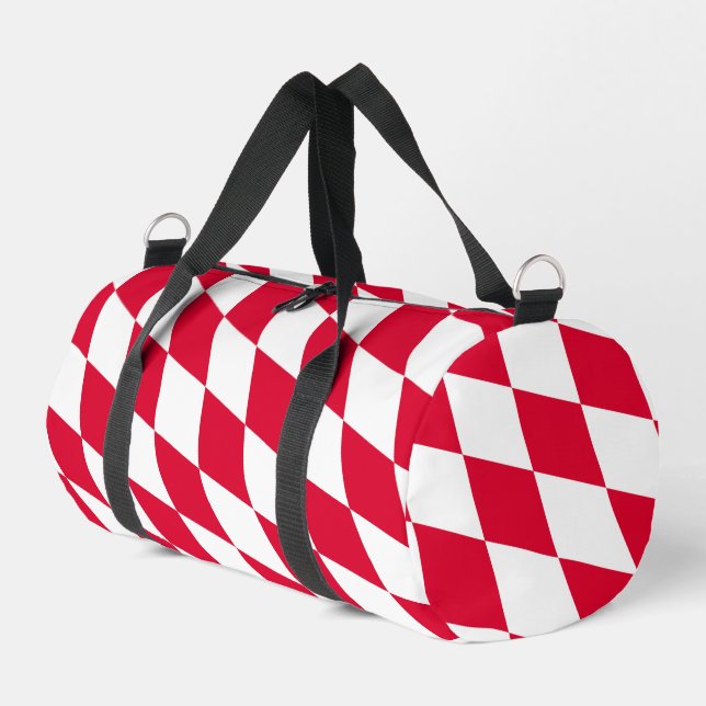 Red and White Bavaria Diamond Flag Pattern Duffle Bag (Left Corner)
