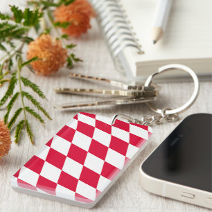 Red and White Bavaria Diamond Flag Pattern Key Ring