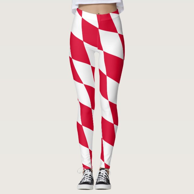 Red and White Bavaria Diamond Flag Pattern Leggings (Front)