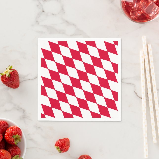 Red and White Bavaria Diamond Flag Pattern Napkin (Insitu)