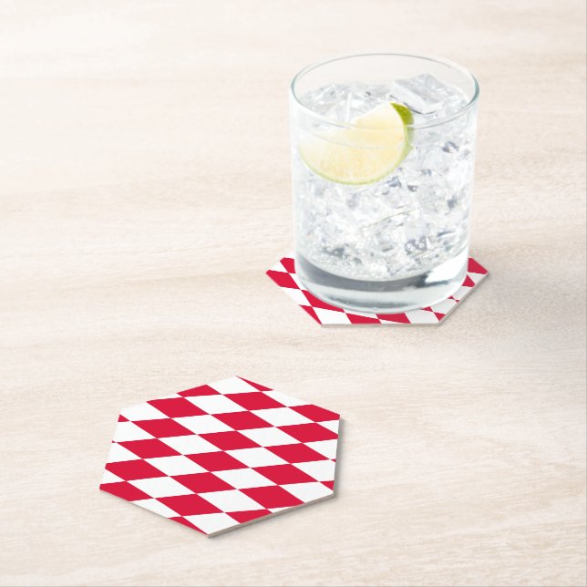 Red and White Bavaria Diamond Flag Pattern Paper Coaster (Insitu)