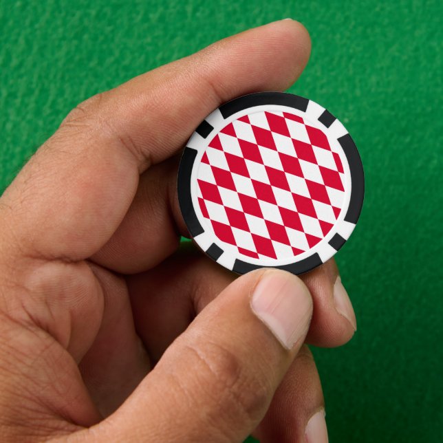 Red and White Bavaria Diamond Flag Pattern Poker Chips (Hand)