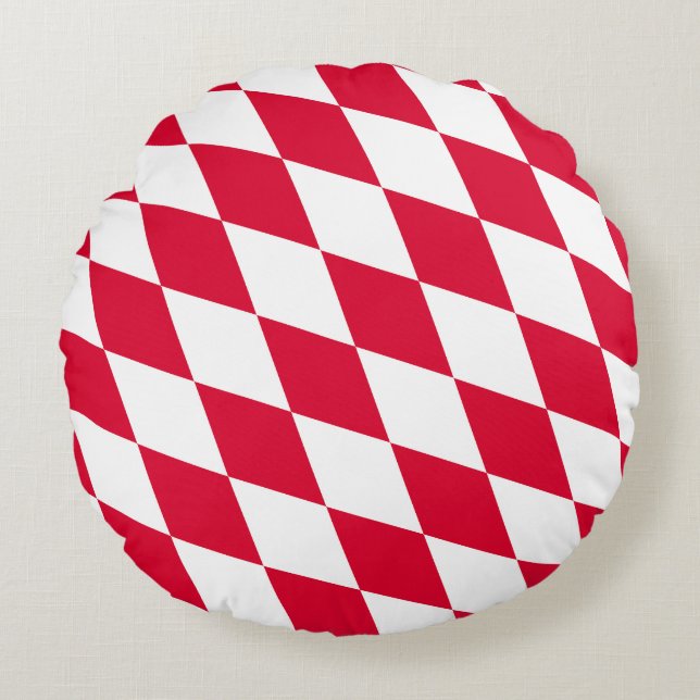 Red and White Bavaria Diamond Flag Pattern Round Cushion (Front)