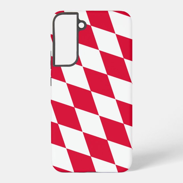Red and White Bavaria Diamond Flag Pattern Samsung Galaxy S22+ Case (Back)