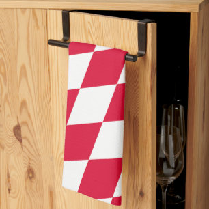 Red and White Bavaria Diamond Flag Pattern Tea Towel