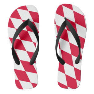Red and White Bavaria Diamond Flag Pattern Thongs