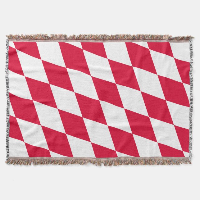 Red and White Bavaria Diamond Flag Pattern Throw Blanket (Front)
