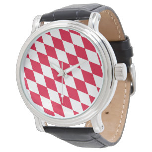 Red and White Bavaria Diamond Flag Pattern Watch
