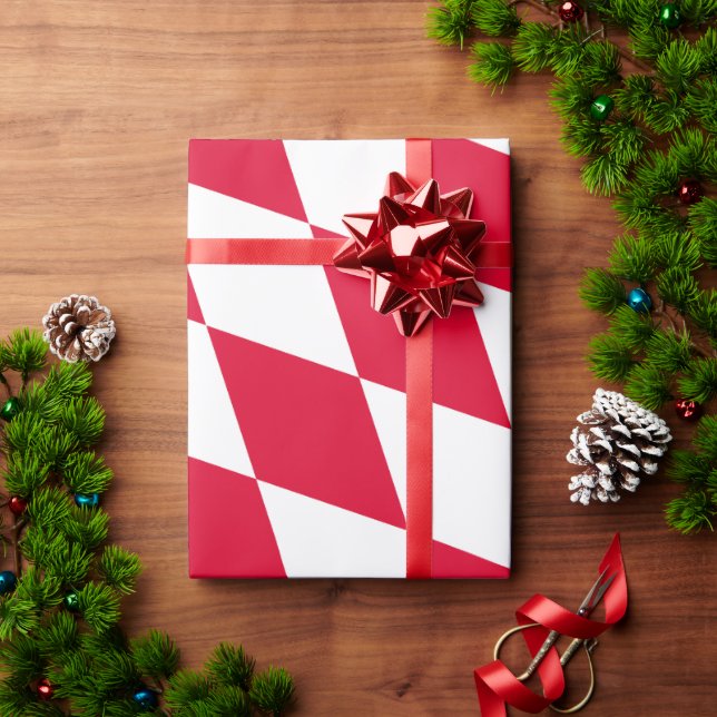 Red and White Bavaria Diamond Flag Pattern Wrapping Paper (Holiday Gift)
