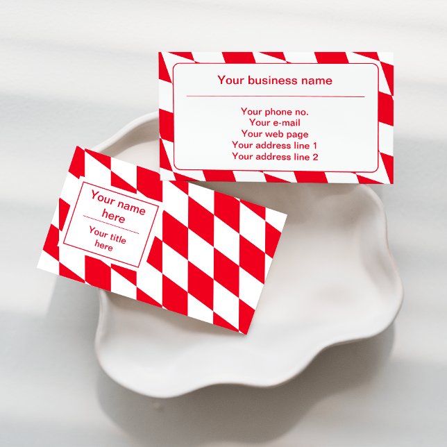 Red and White Bavarian Diamond Flag Pattern Business Card (Creator Uploaded)