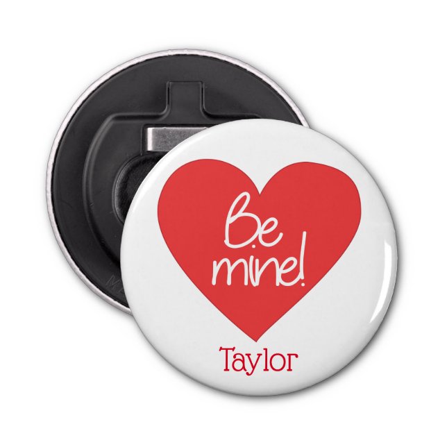 Red and White Be Mine Heart Bottle Opener (Front)