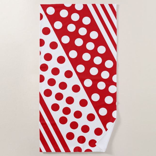 Red and White Beach Towel Polka Dots and Stripes (Front)