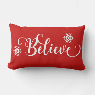 Red and White Believe Christmas Pillow