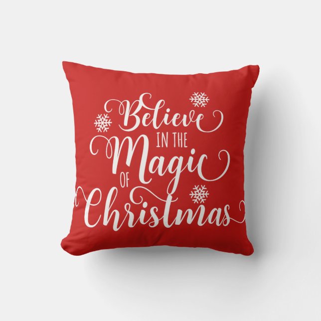 Red and White Believe Christmas Pillow (Front)