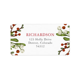 Red and White Berries Christmas Return Address Label