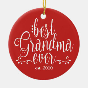 Red and White Best Grandma Ever Ceramic Ornament