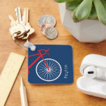 Red and White Bicycle Keychain<br><div class="desc">Clean and modern bicycle in red and white on a blue background complete with your name. You can change the background, text and bike colours to customise to a different colours scheme if you like. Makes a great personalised gift for any cyclist or bicycle lover in your life. Matching products...</div>