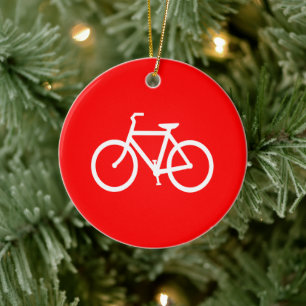 Red and White Bike Graphic Ceramic Tree Decoration