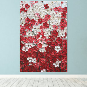 Red and White Blossoms Impasto Wall Art