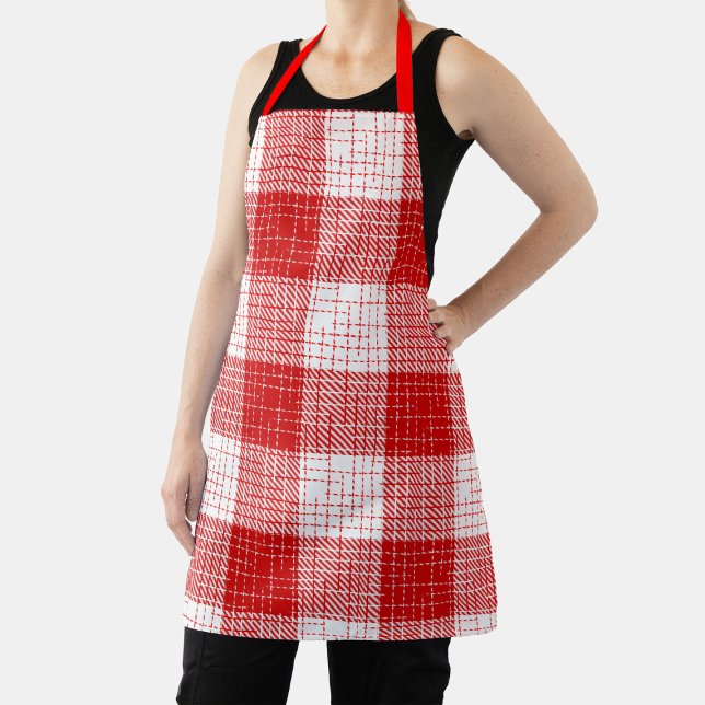 Red and White Bold Checkered Plaid Design  Apron (Creator Uploaded)