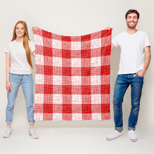 Red and White Bold Checkered Plaid Design Fleece Blanket