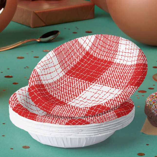 Red and White Bold Checkered Plaid Design  Paper Plate (Creator Uploaded)