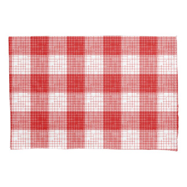 Red and White Bold Checkered Plaid Design  Pillowcase (Front)