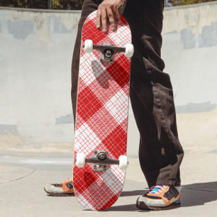 Red and White Bold Checkered Plaid Design  Skateboard