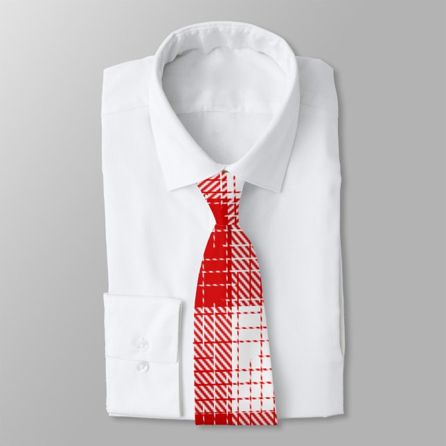 Red and White Bold Checkered Plaid Design  Tie (Creator Uploaded)