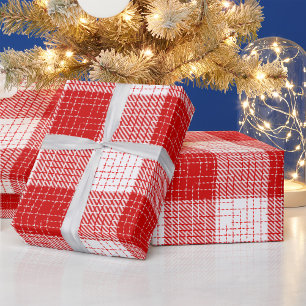 Red and White Bold Checkered Plaid Design  Wrapping Paper