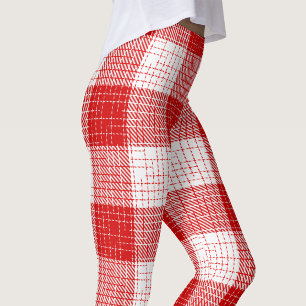 Red and White Bold Chequered Plaid Design Leggings