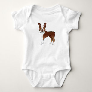 Red And White Boston Terrier Cartoon Dog Drawing Baby Bodysuit