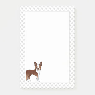 Red And White Boston Terrier Cartoon Dog & Paws Post-it Notes