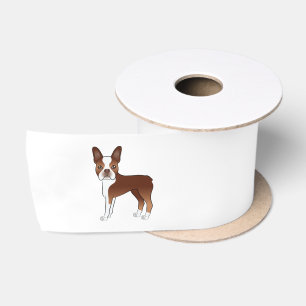 Red And White Boston Terrier Cute Cartoon Dogs Satin Ribbon