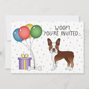 Red And White Boston Terrier Cute Dog - Birthday Invitation